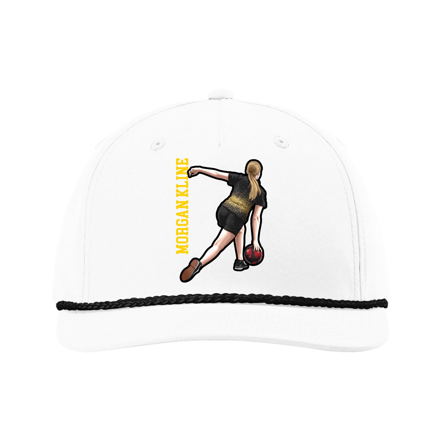 Five-Panel Classic Rope Cap — Name Vertical in White