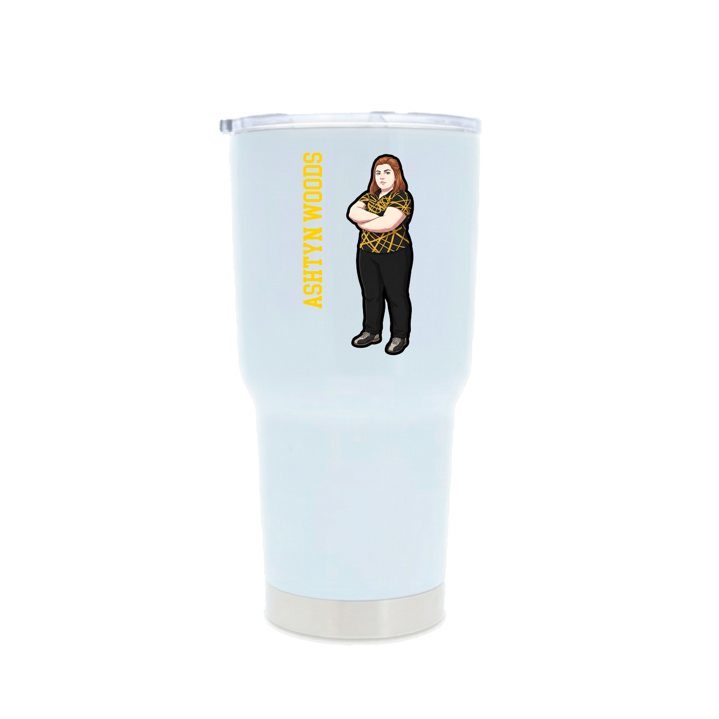30oz Stainless Steel Tumbler — Name Vertical in White