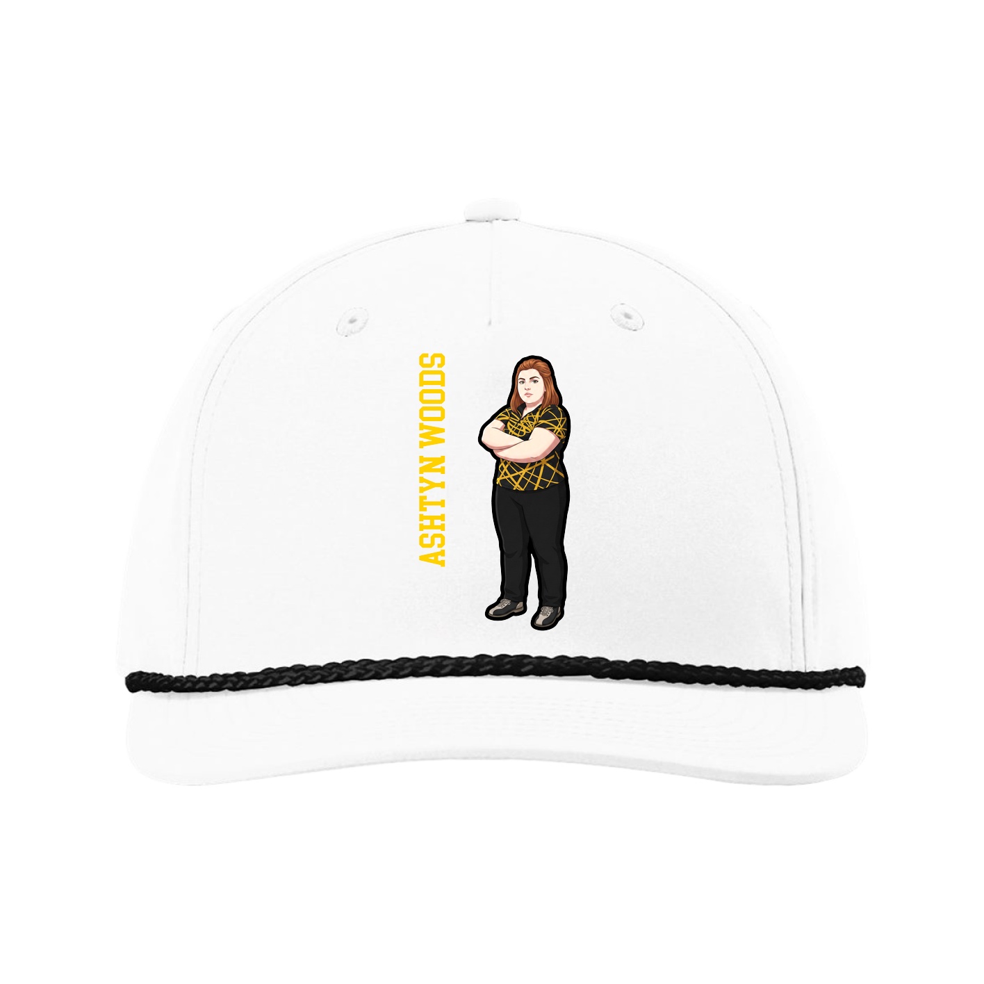 Five-Panel Classic Rope Cap — Name Vertical in White