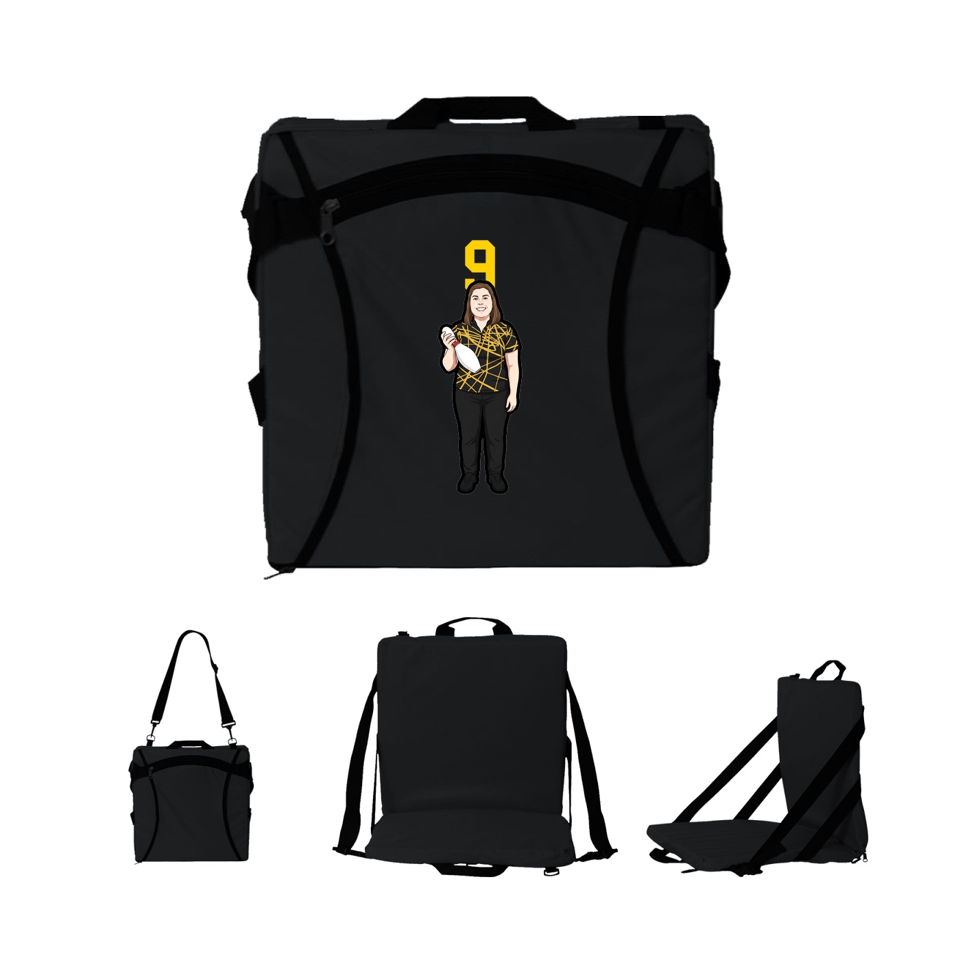 Folding Stadium Seat — Number Top in Black