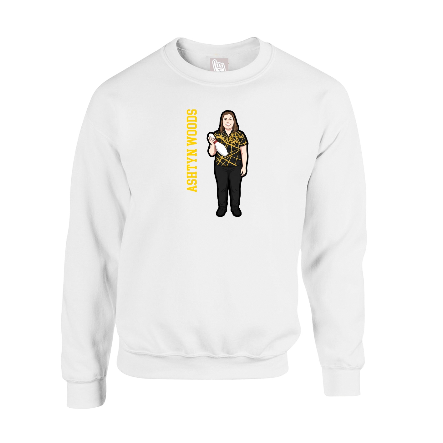 Fleece Crew — Name Vertical in White