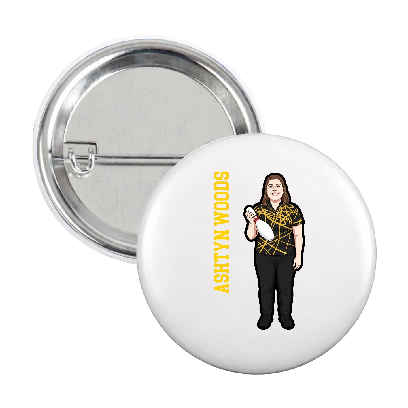 Game Day Button — Name Vertical in White