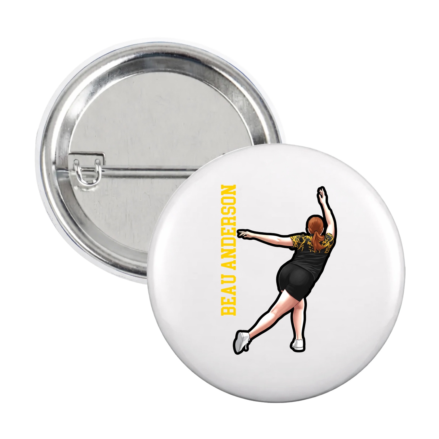Game Day Button — Name Vertical in White