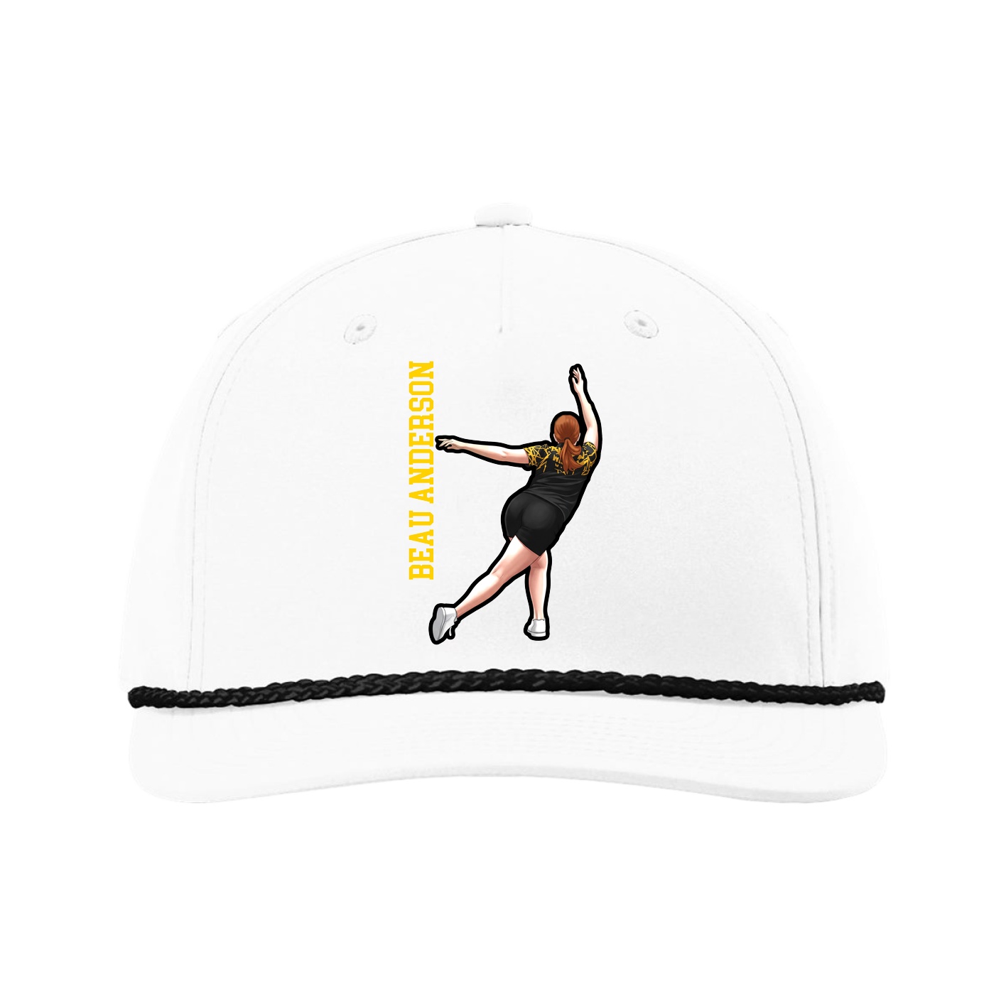 Five-Panel Classic Rope Cap — Name Vertical in White