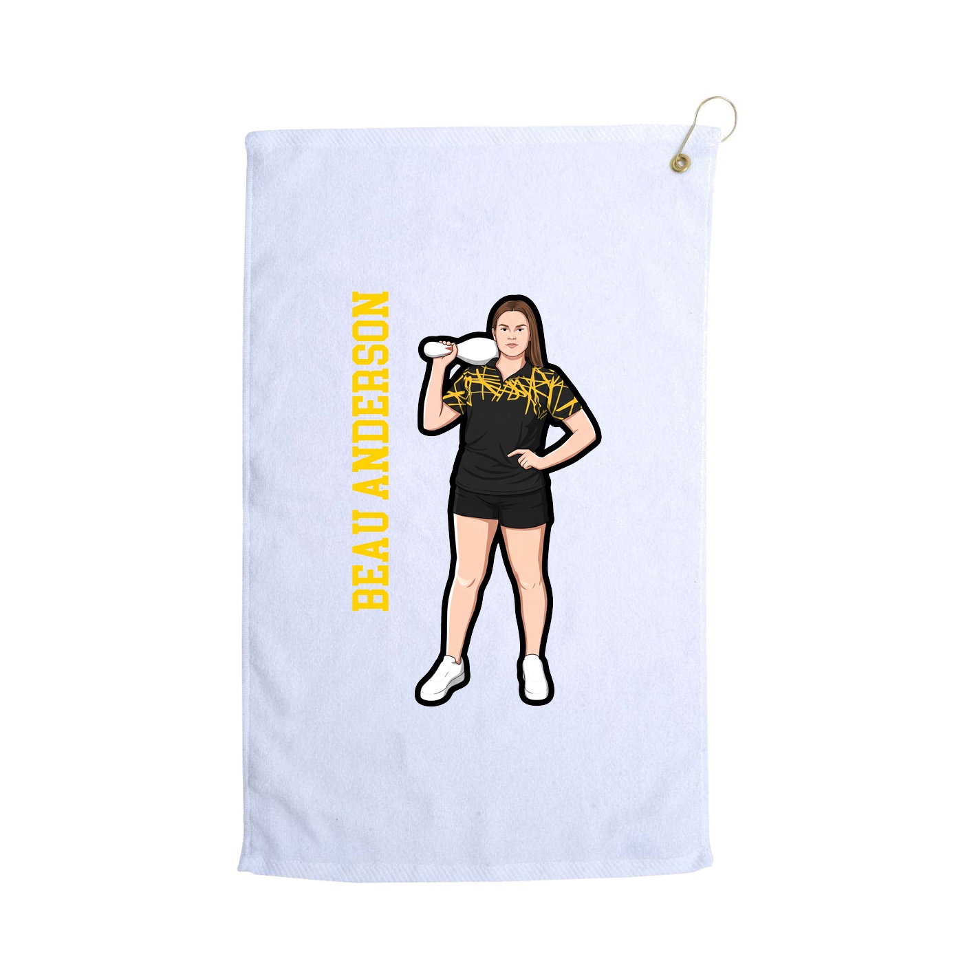 Golf Towel — Name Vertical in White