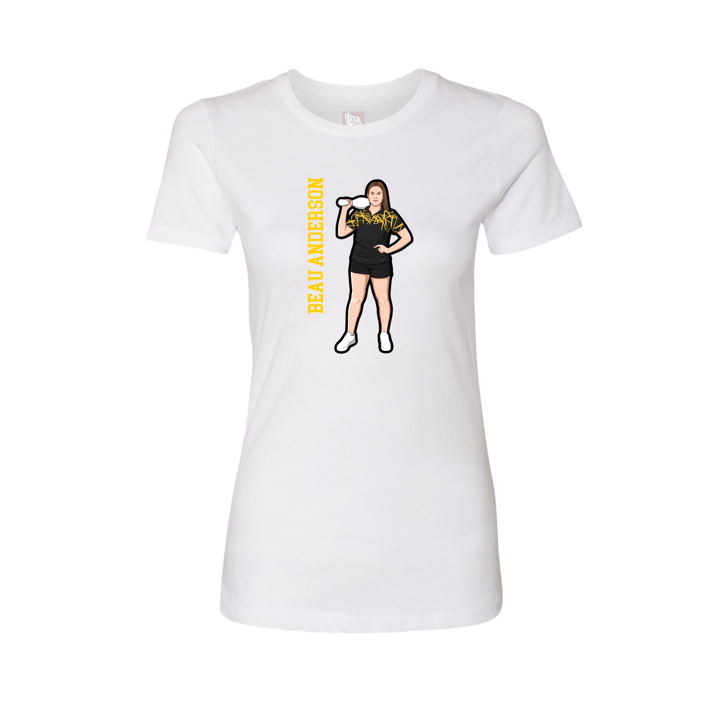 Womens Tee — Name Vertical in White