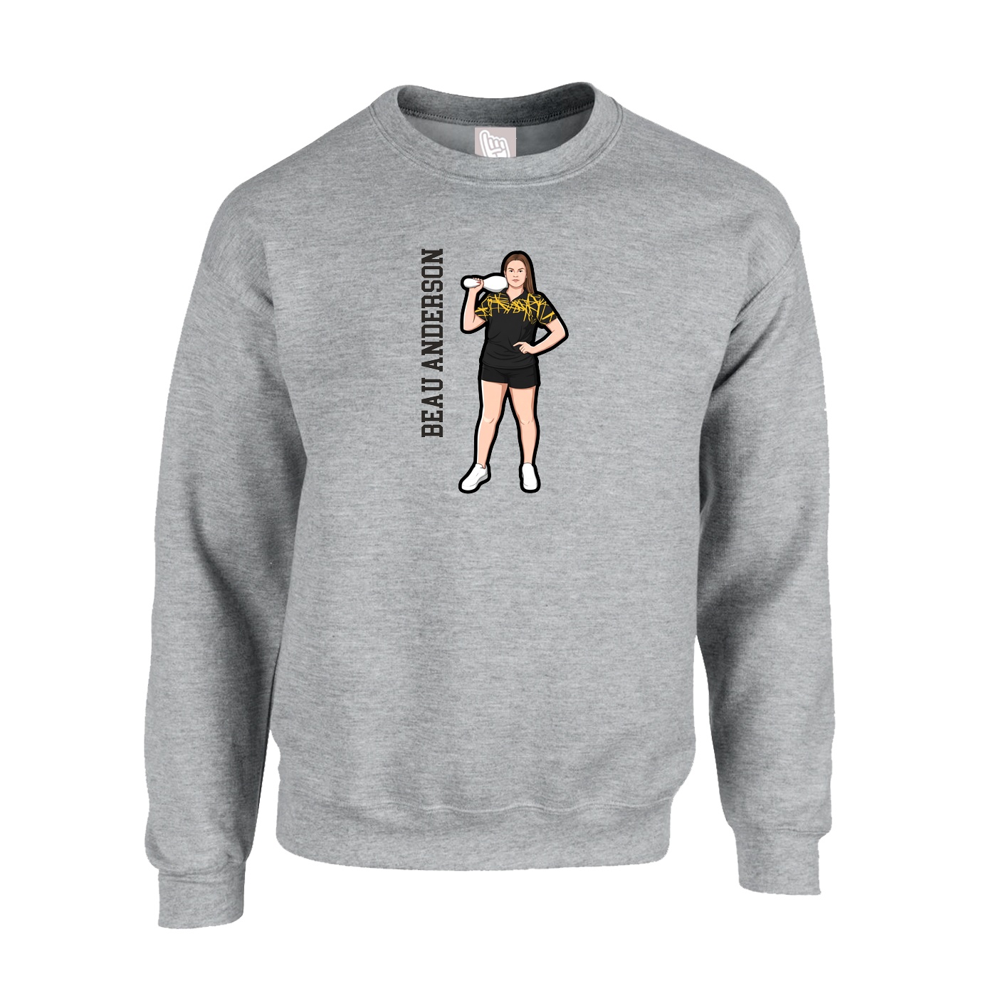 Fleece Crew — Name Vertical in Grey