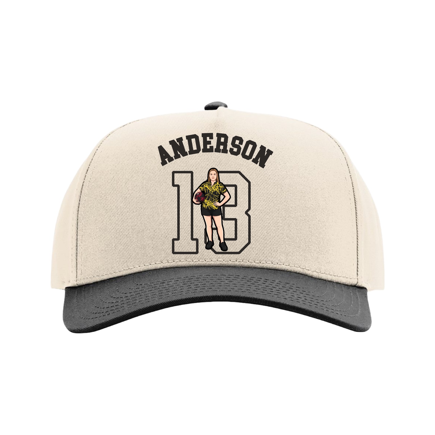Full Fabric Five-Panel Champ Cap — Shirsey Arch in Cream/Black