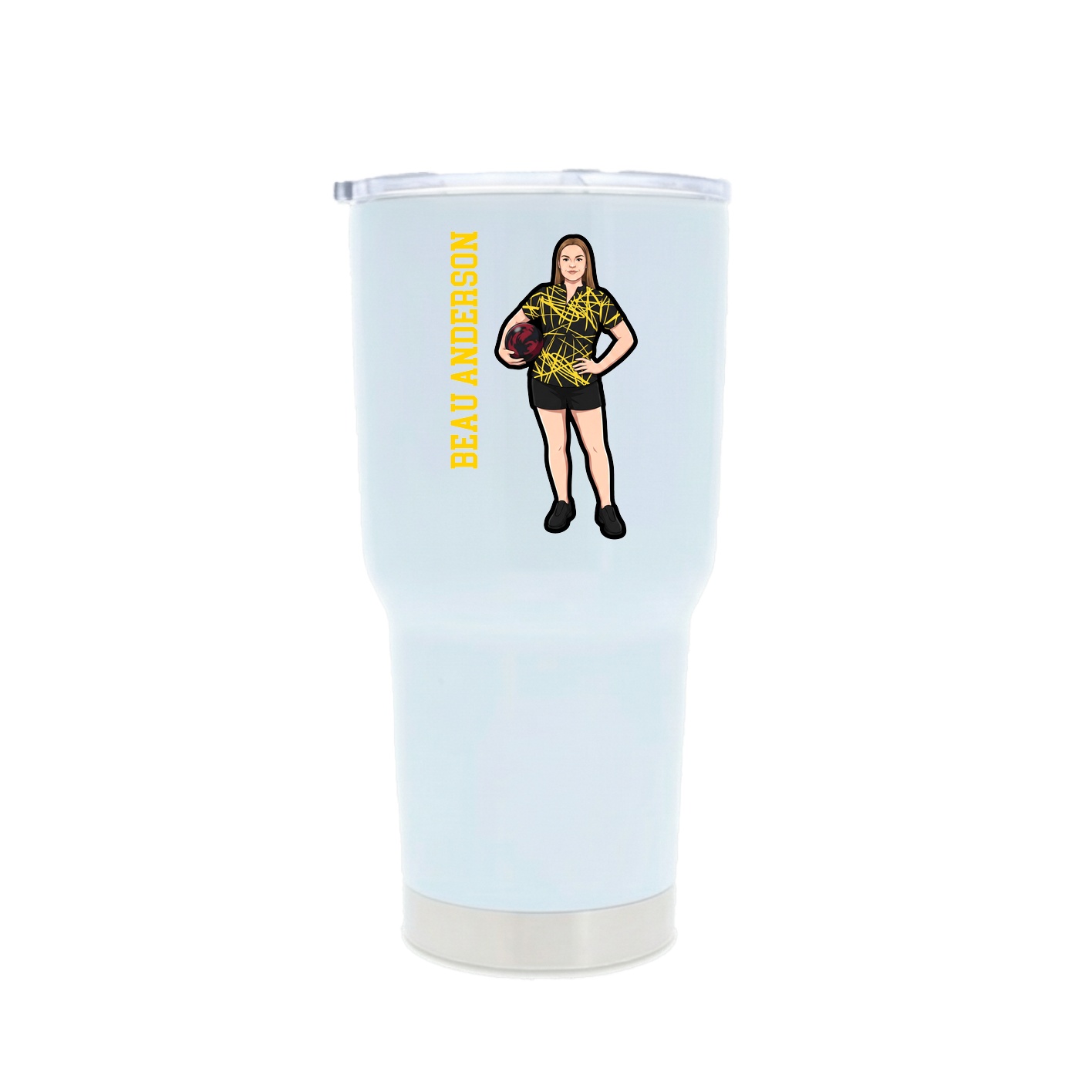 30oz Stainless Steel Tumbler — Name Vertical in White