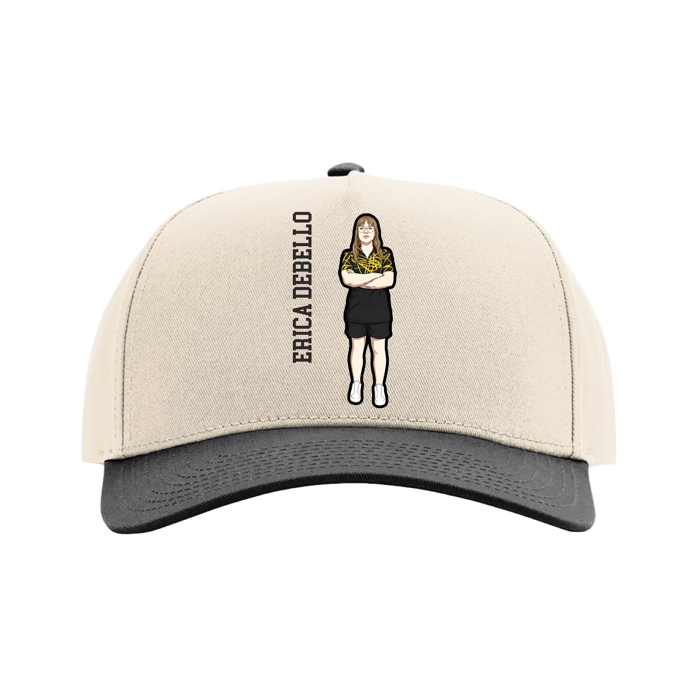 Full Fabric Five-Panel Champ Cap — Name Vertical in Cream/Black