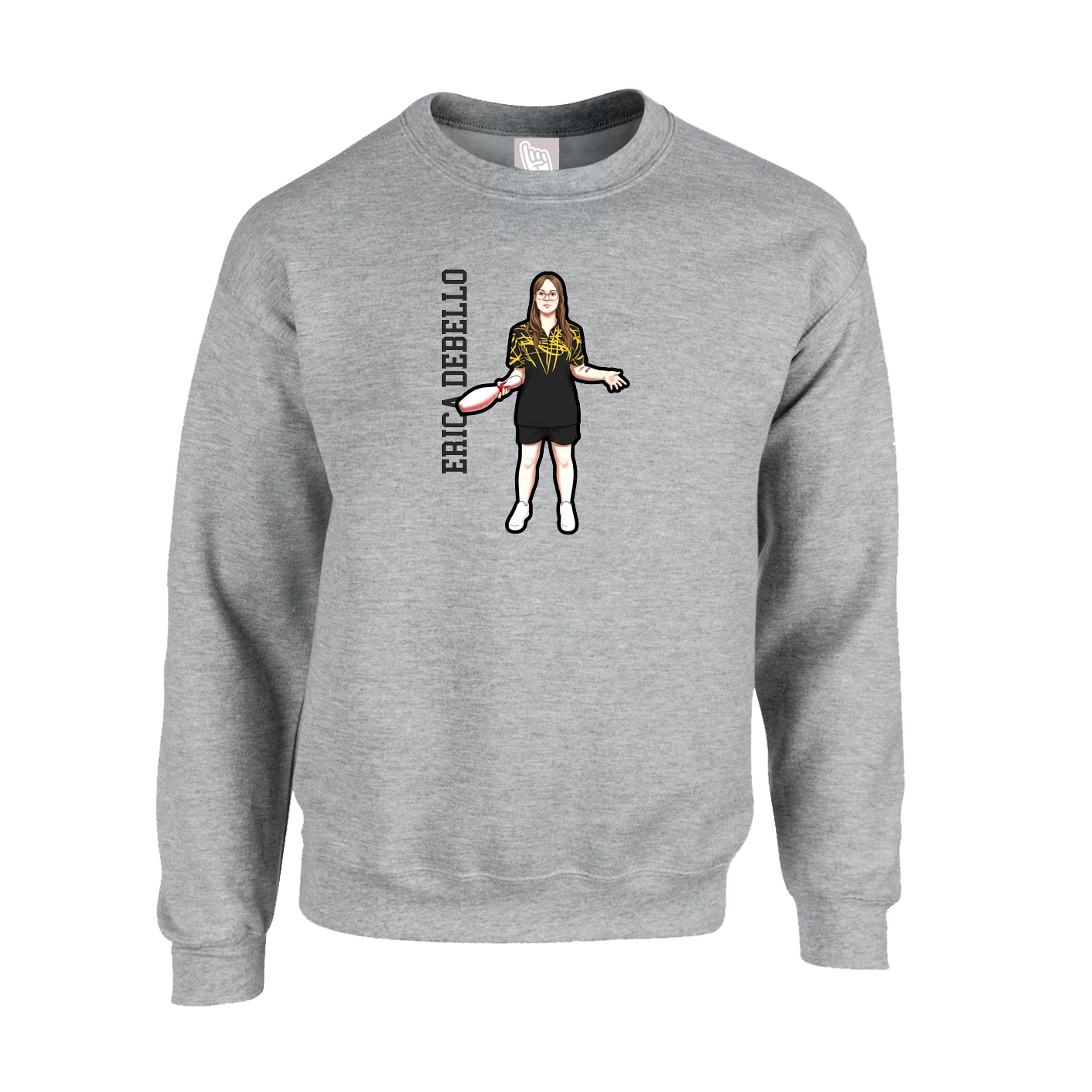 Fleece Crew — Name Vertical in Grey
