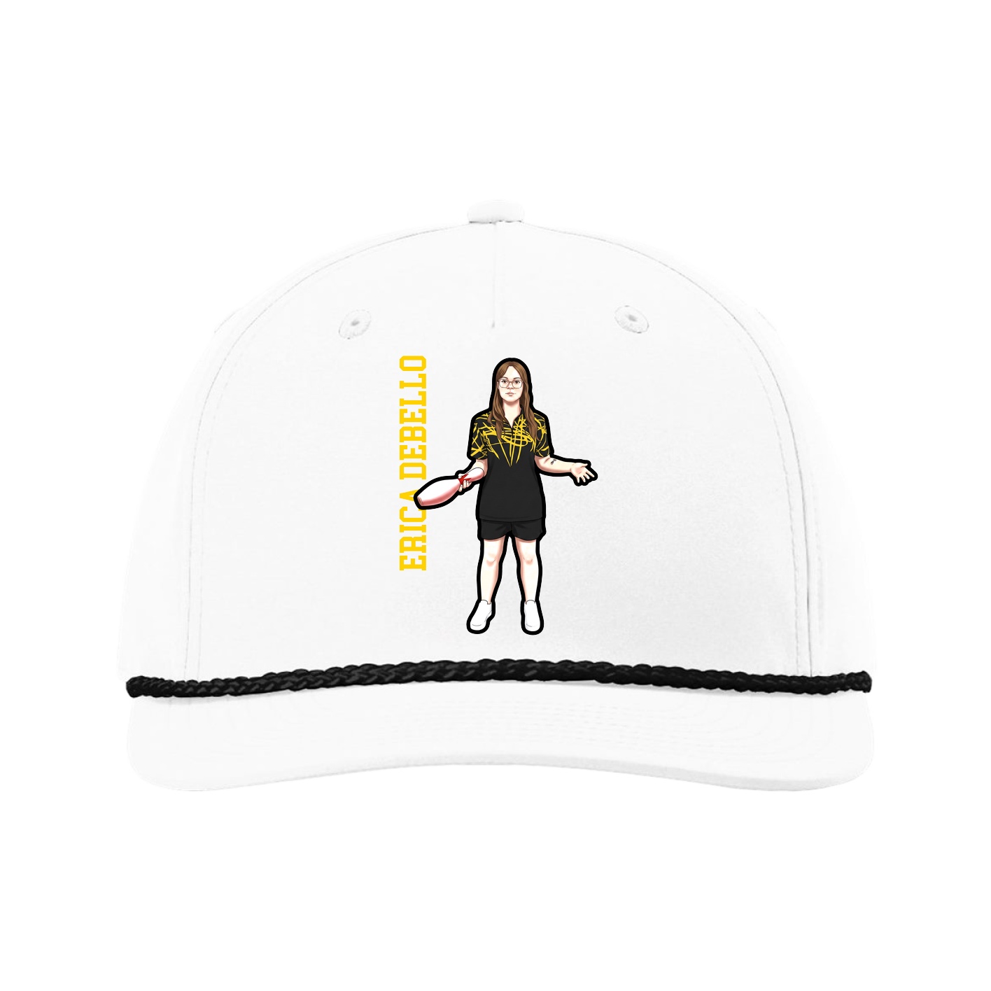 Five-Panel Classic Rope Cap — Name Vertical in White