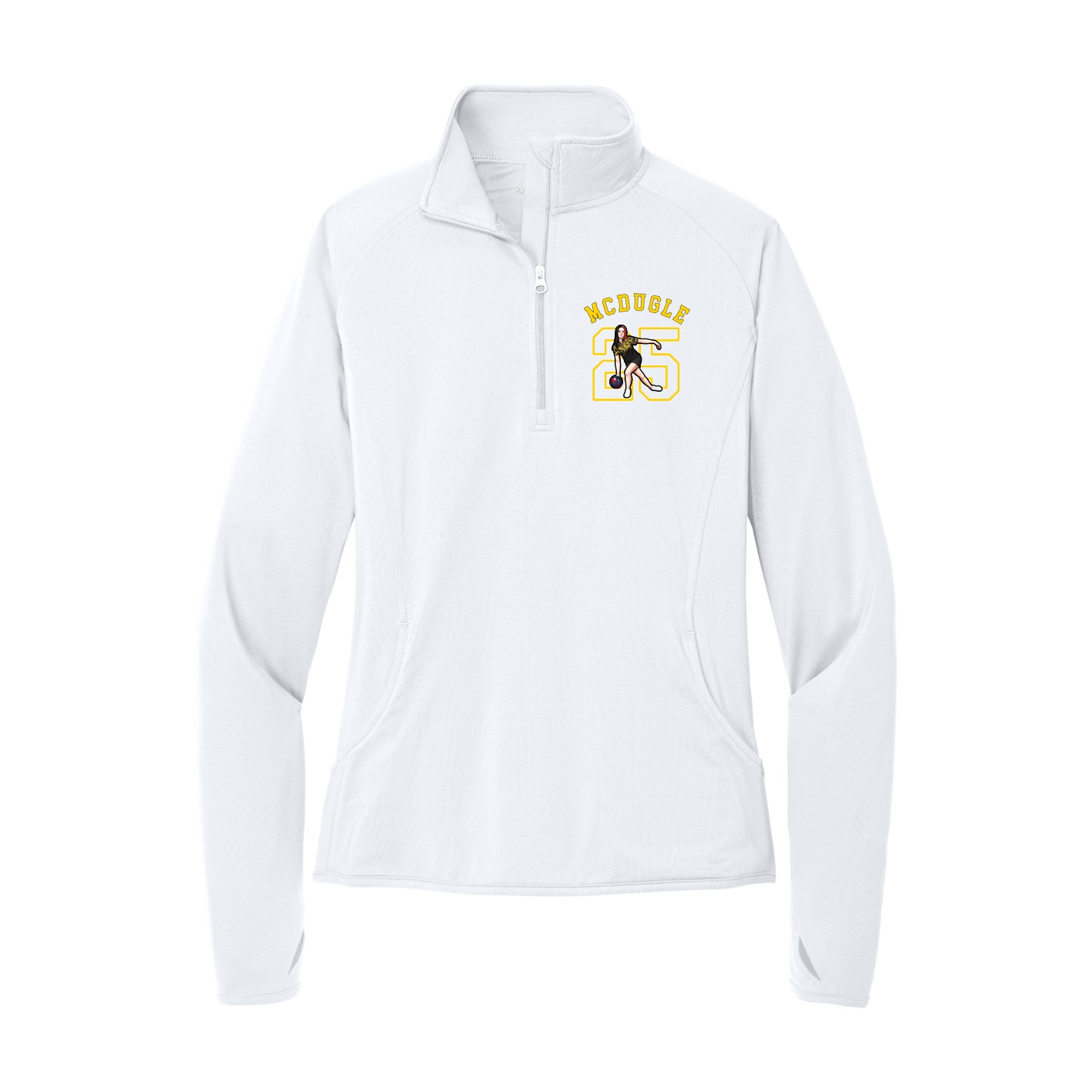 Women's Q-Zip Pullover — Shirsey Arch in White