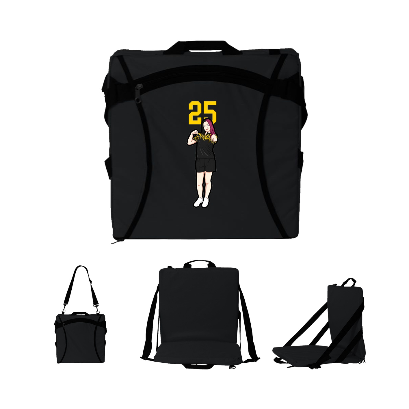 Folding Stadium Seat — Number Top in Black