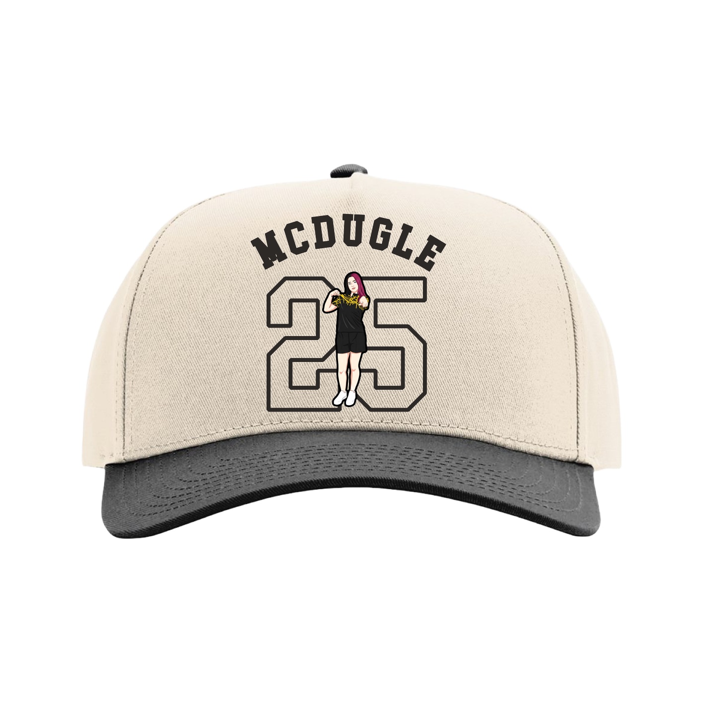 Full Fabric Five-Panel Champ Cap — Shirsey Arch in Cream/Black