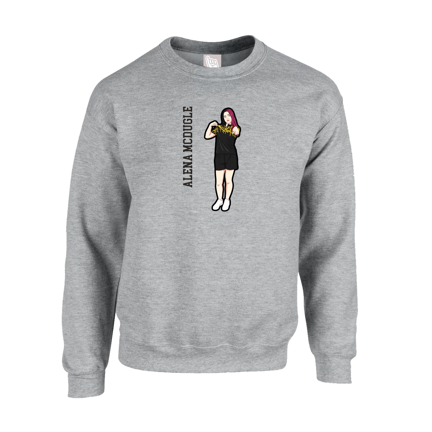 Fleece Crew — Name Vertical in Grey