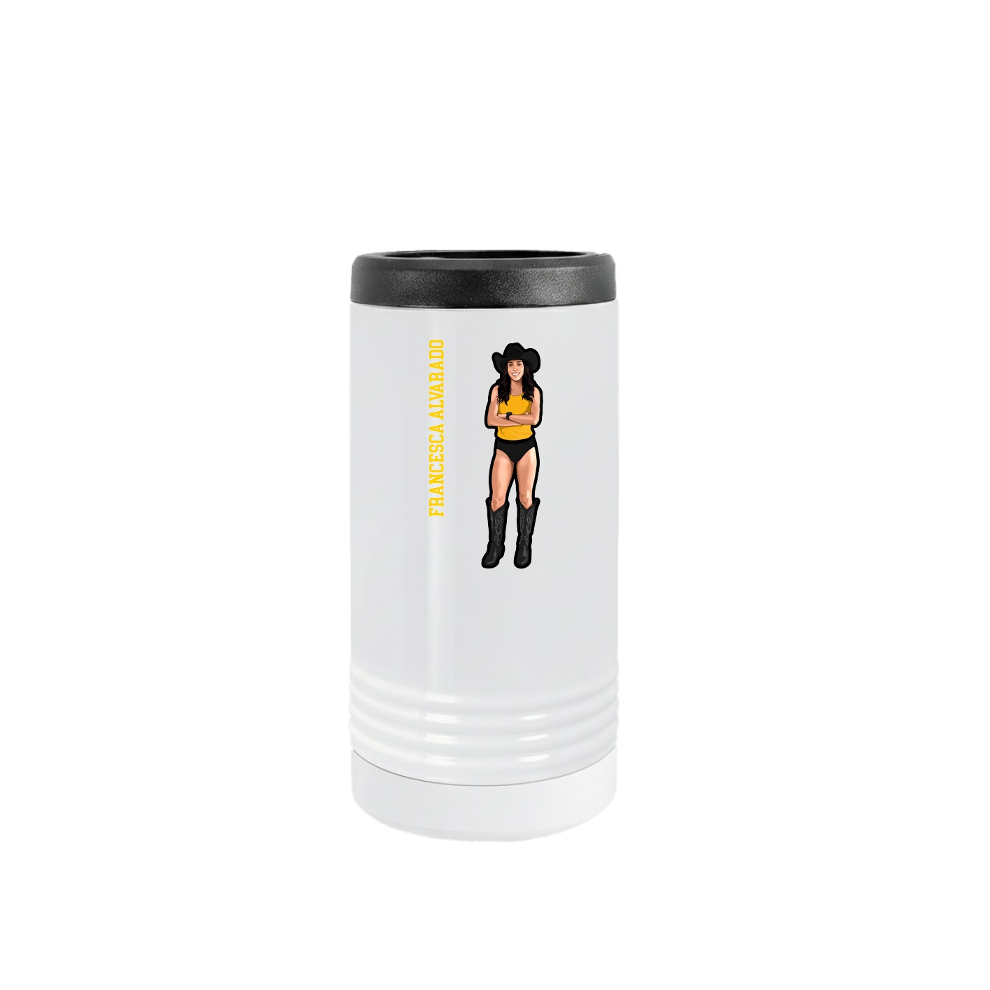 Slim Beverage Holder — Name Vertical in White