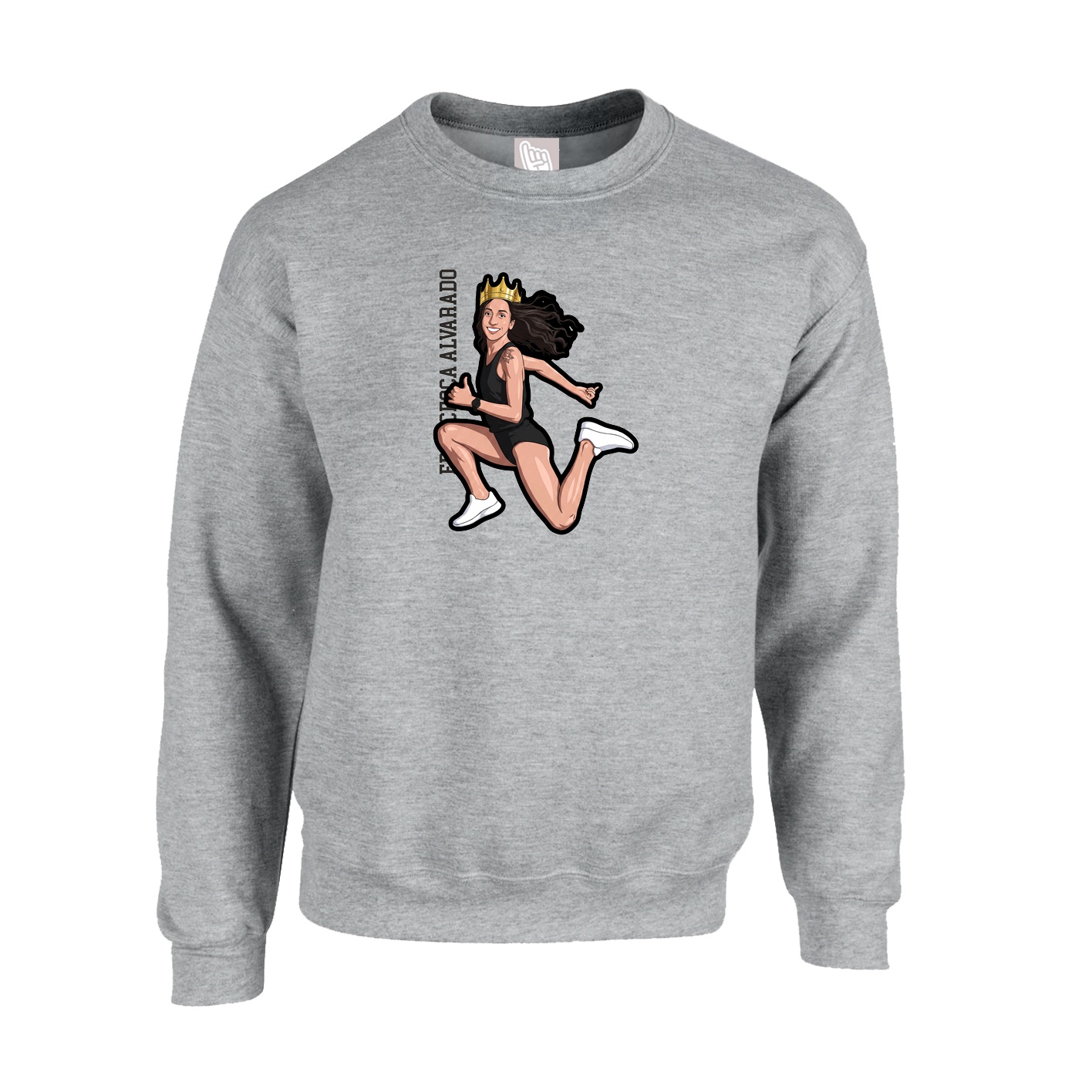 Fleece Crew — Name Vertical in Grey