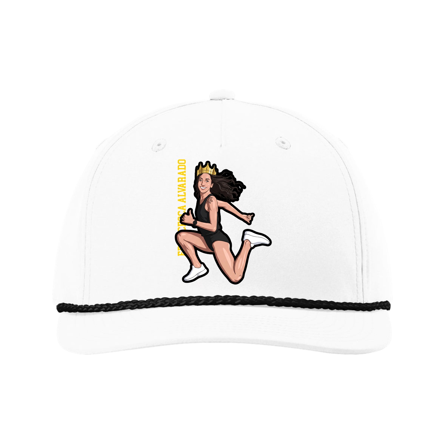 Five-Panel Classic Rope Cap — Name Vertical in White