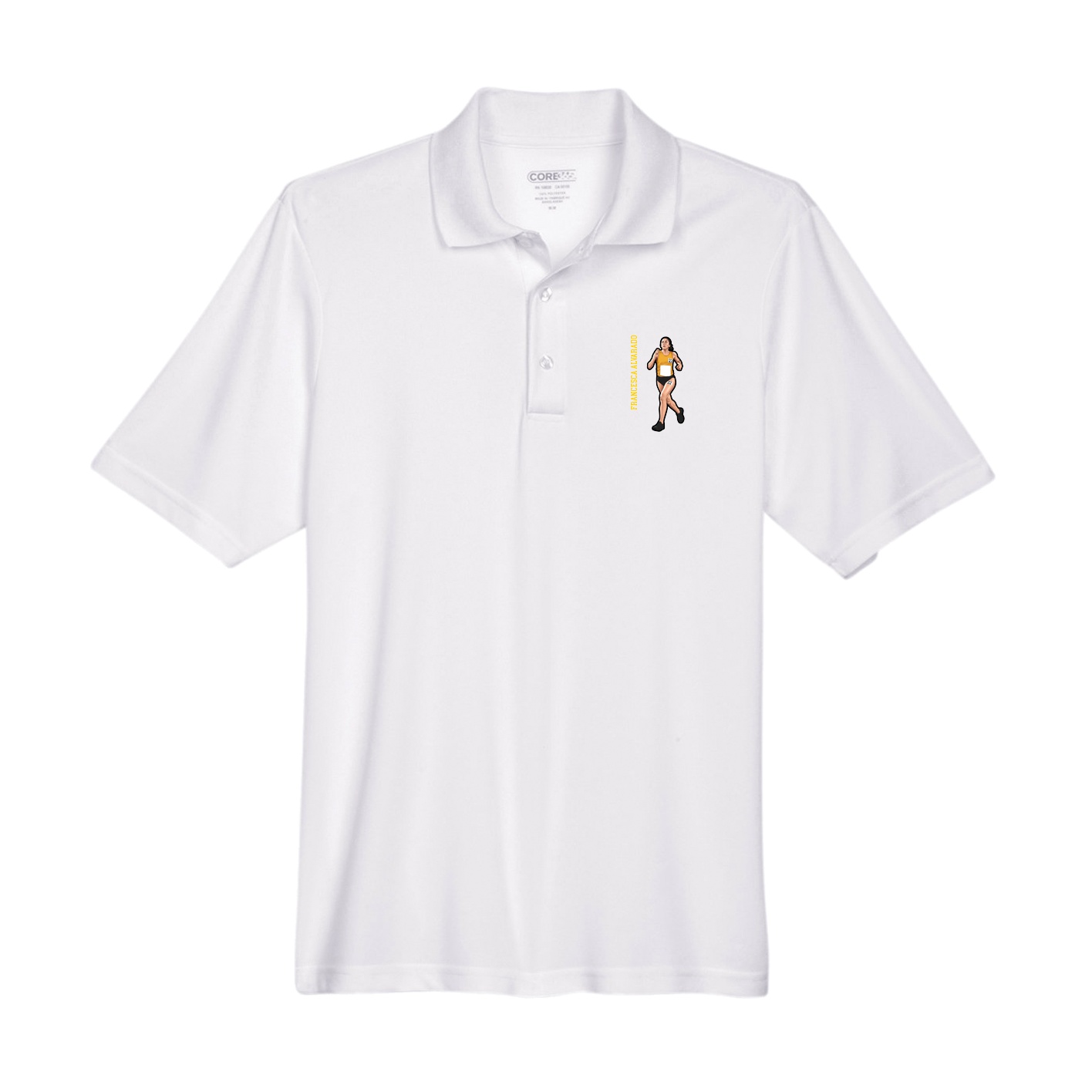 Performance Polo — Name Vertical in White