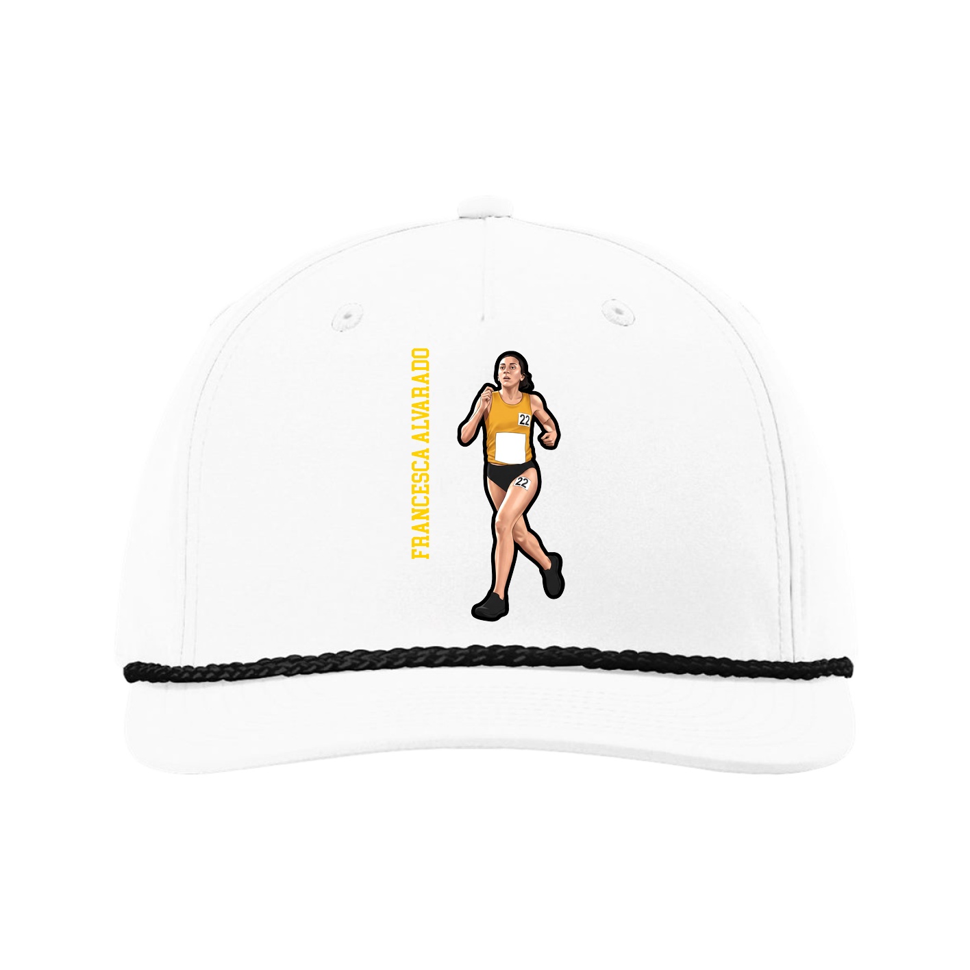 Five-Panel Classic Rope Cap — Name Vertical in White