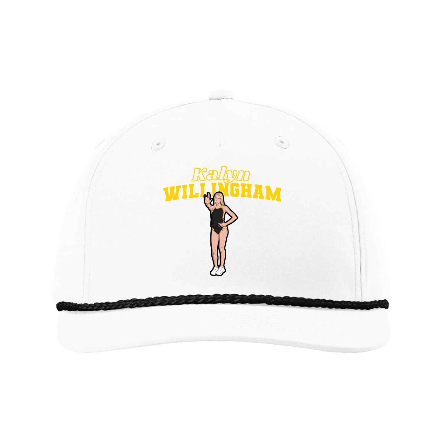Five-Panel Classic Rope Cap — Name Arch in White