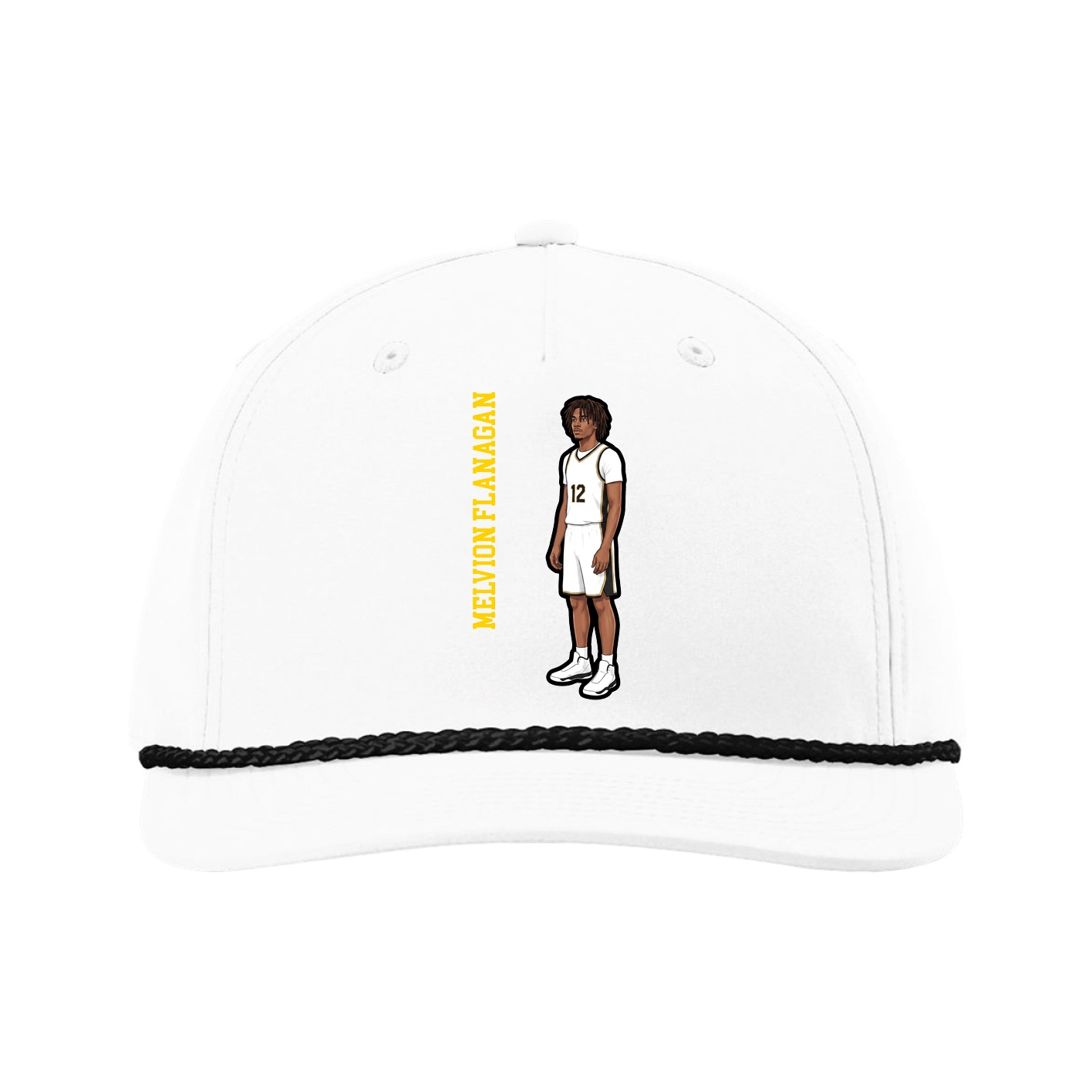 Five-Panel Classic Rope Cap — Name Vertical in White