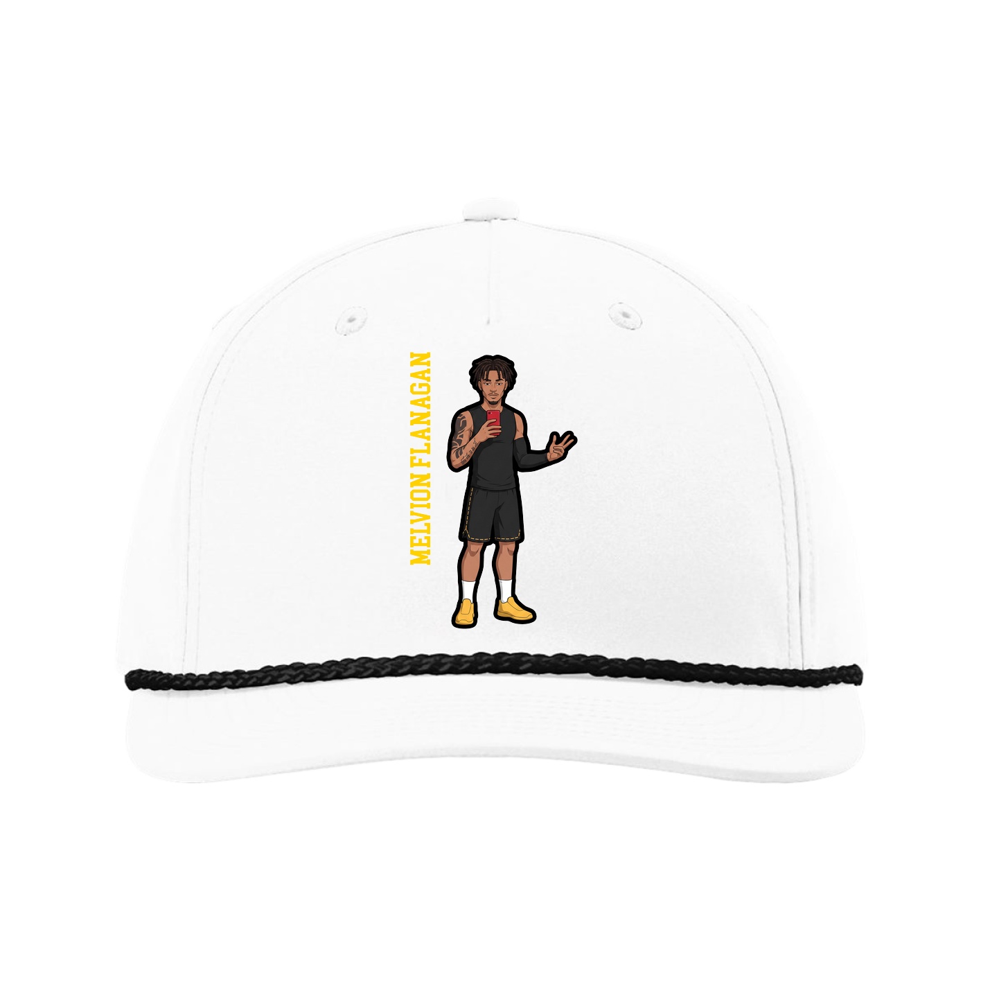 Five-Panel Classic Rope Cap — Name Vertical in White