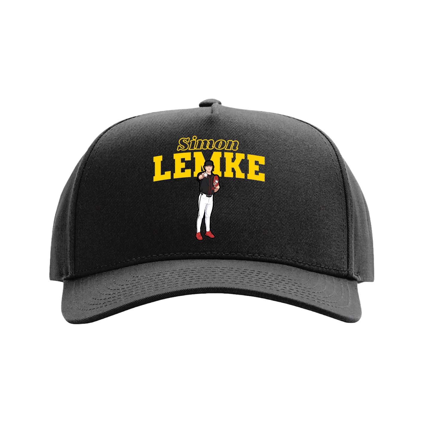 Full Fabric Five-Panel Champ Cap — Name Arch in Black