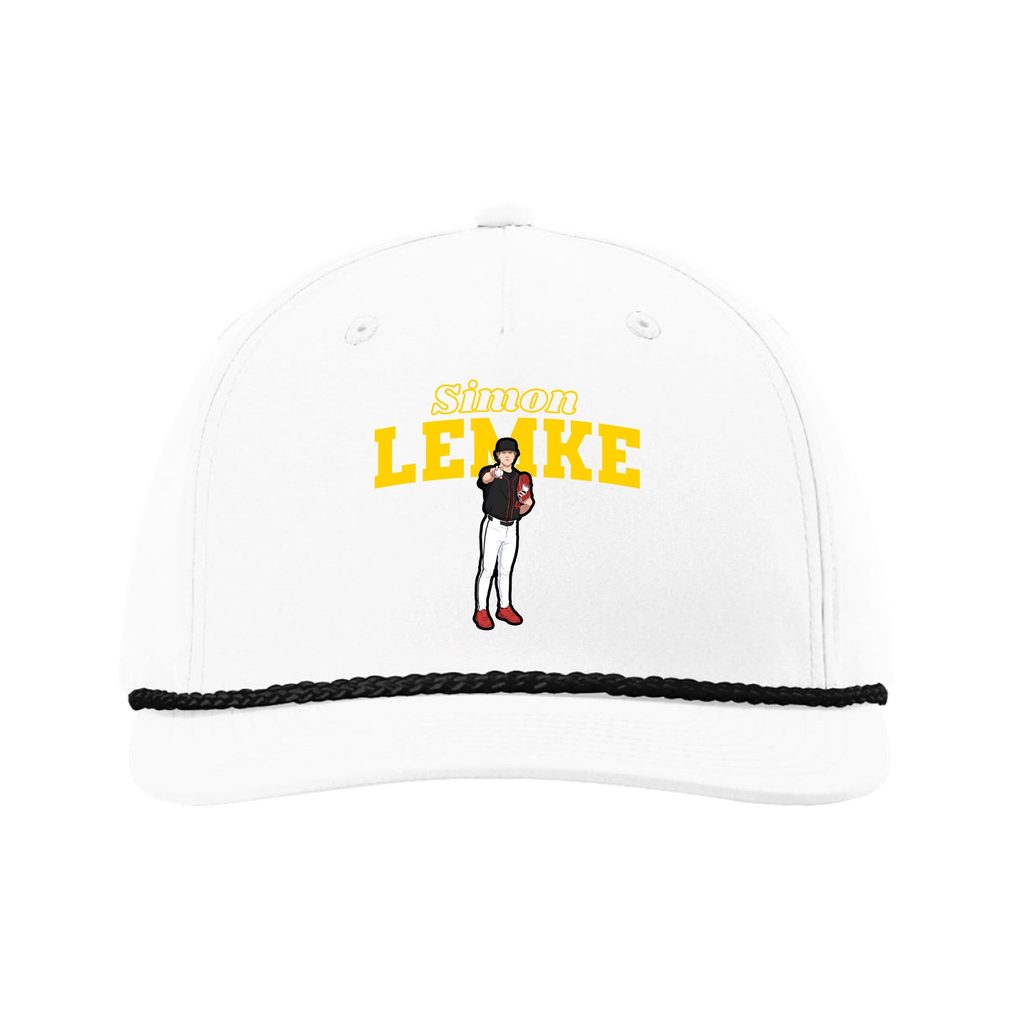 Five-Panel Classic Rope Cap — Name Arch in White