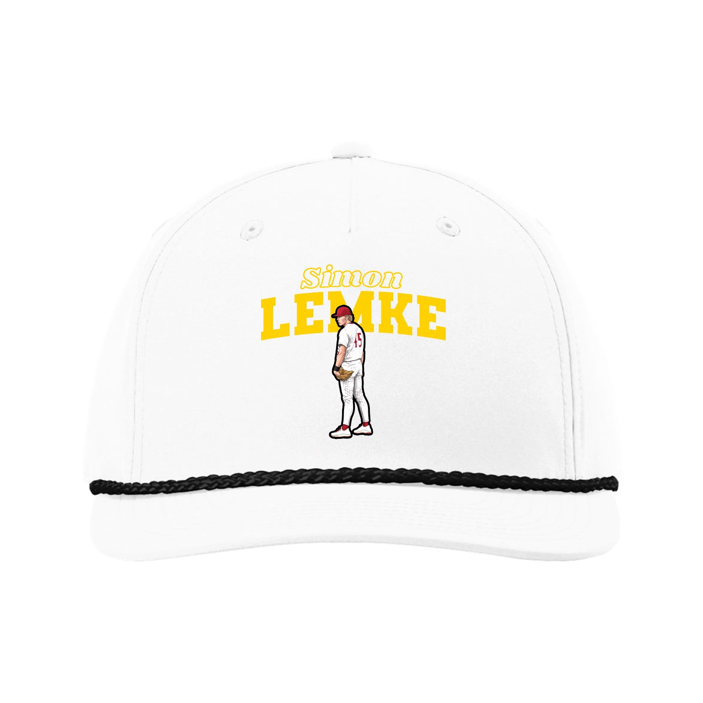 Five-Panel Classic Rope Cap — Name Arch in White