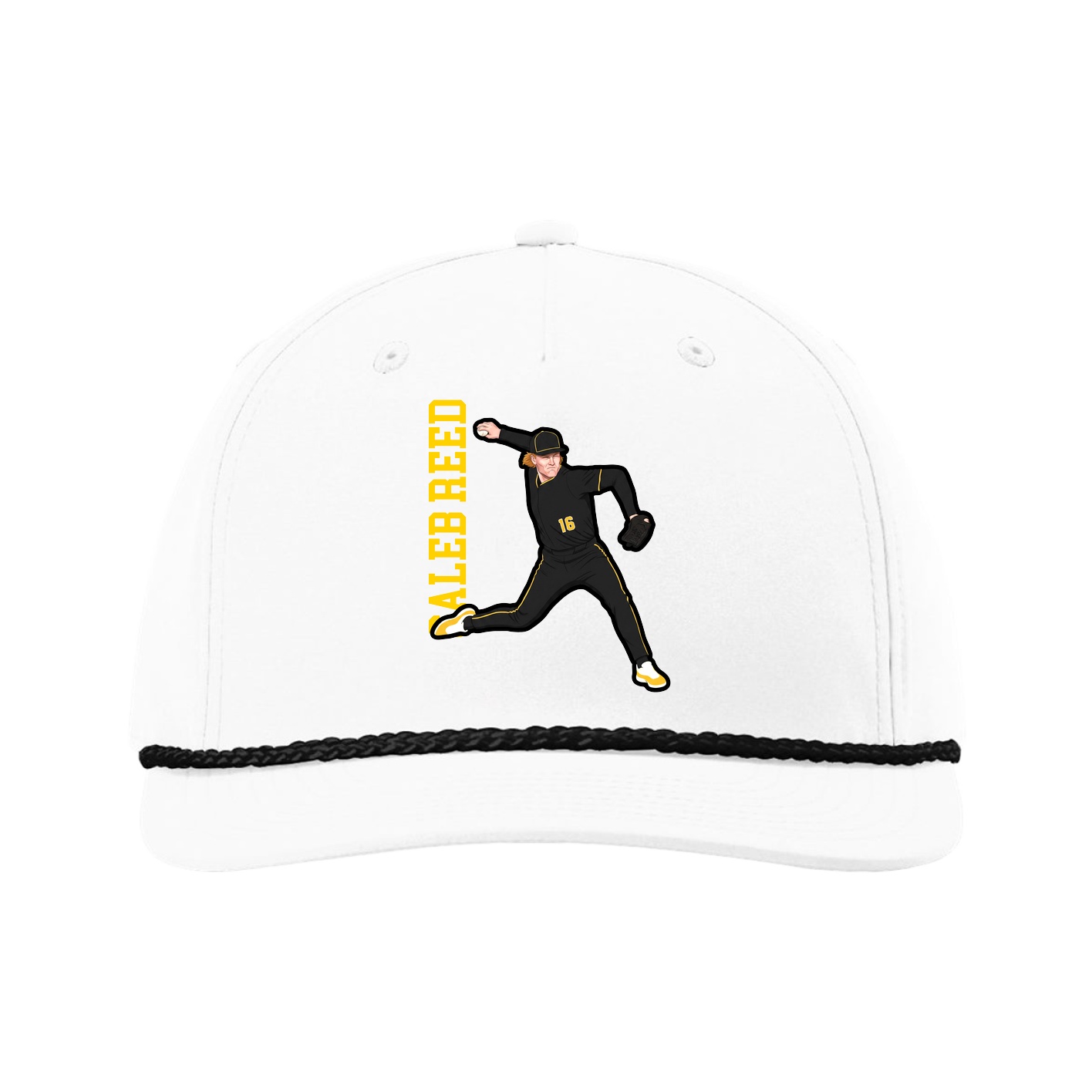 Five-Panel Classic Rope Cap — Name Vertical in White