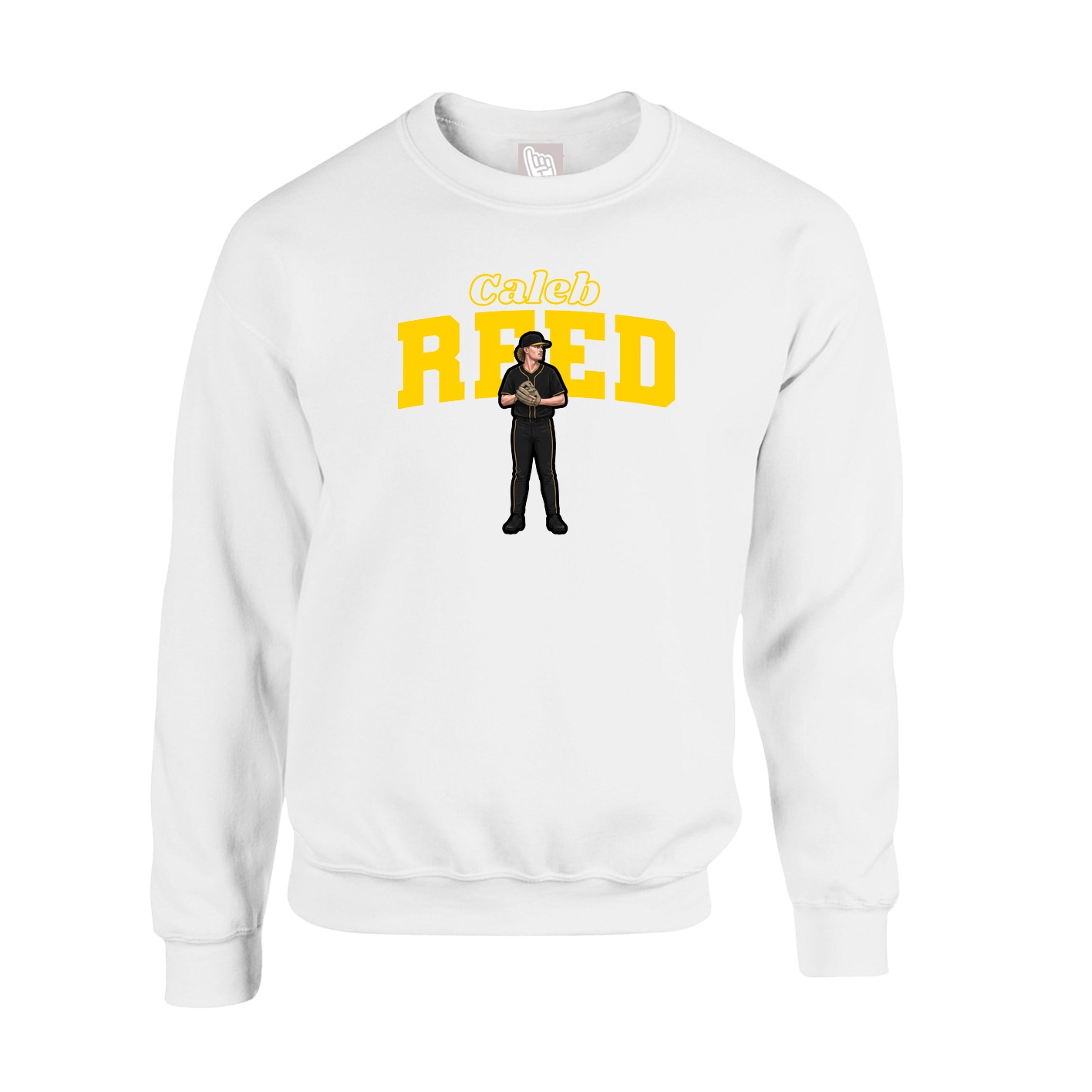 Fleece Crew — Name Arch in White