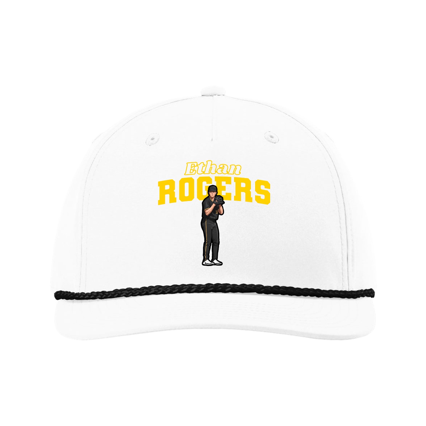 Five-Panel Classic Rope Cap — Name Arch in White