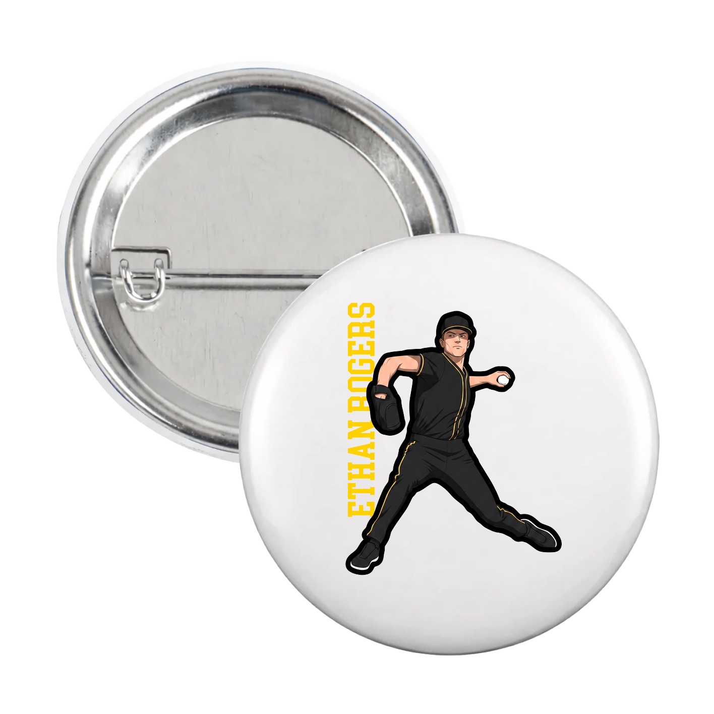 Game Day Button — Name Vertical in White