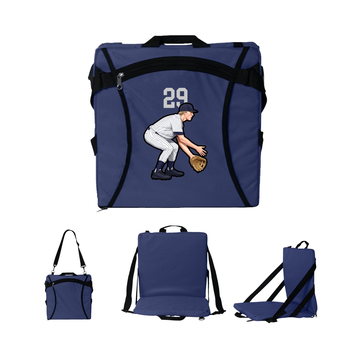 Folding Stadium Seat — Number Top in Navy