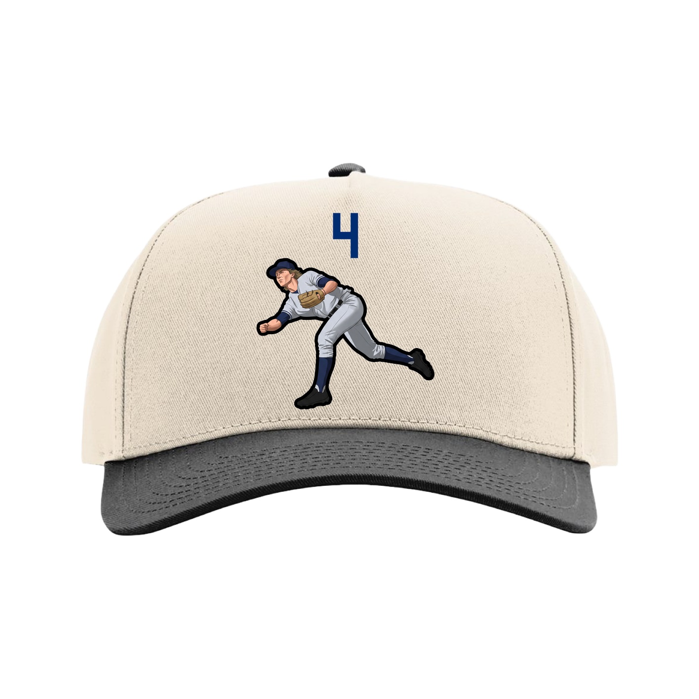 Full Fabric Five-Panel Champ Cap — Number Top in Cream/Black