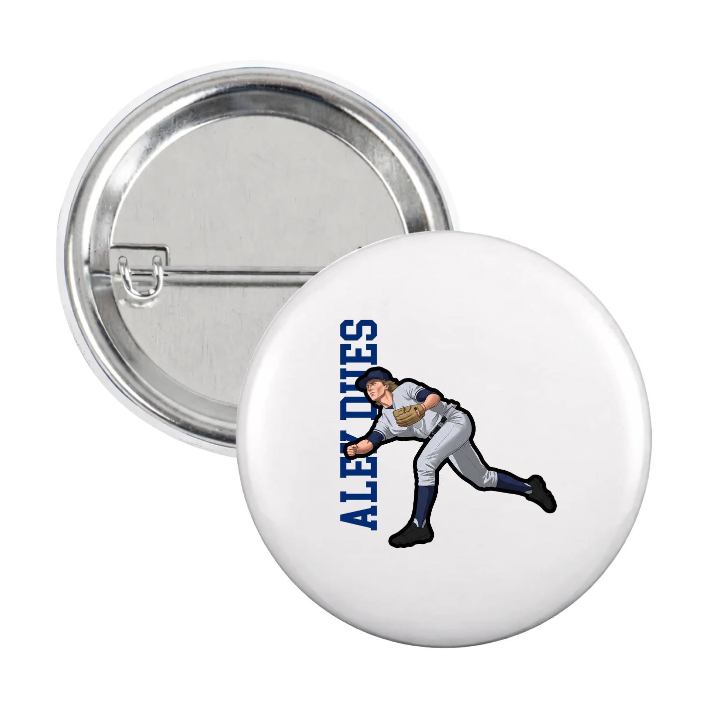 Game Day Button — Name Vertical in White