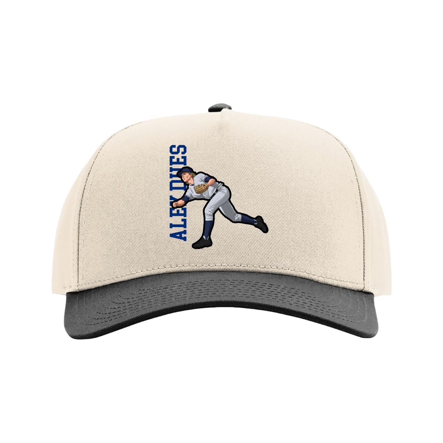 Full Fabric Five-Panel Champ Cap — Name Vertical in Cream/Black