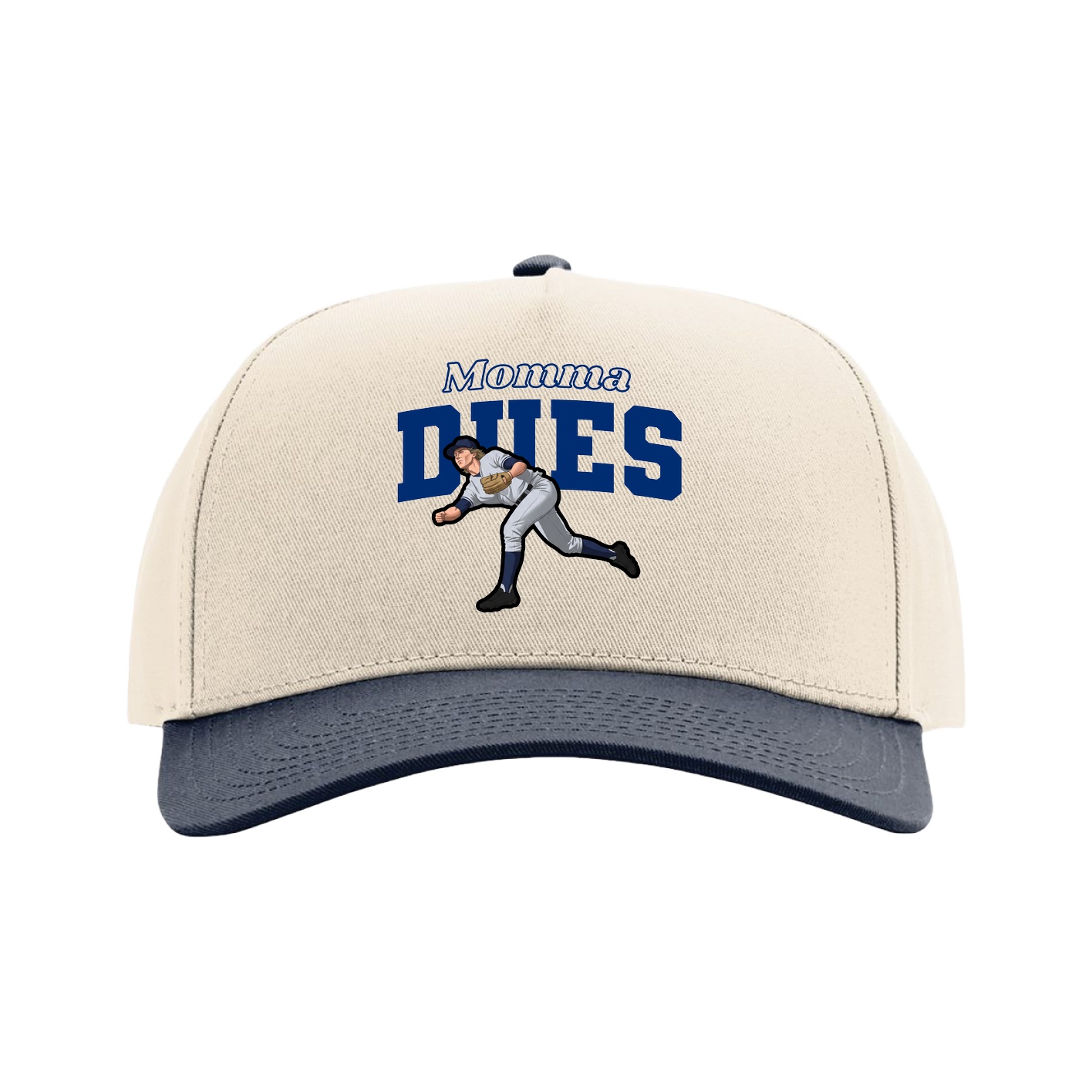 Full Fabric Five-Panel Champ Cap — Mothers Day Block in Cream/Navy