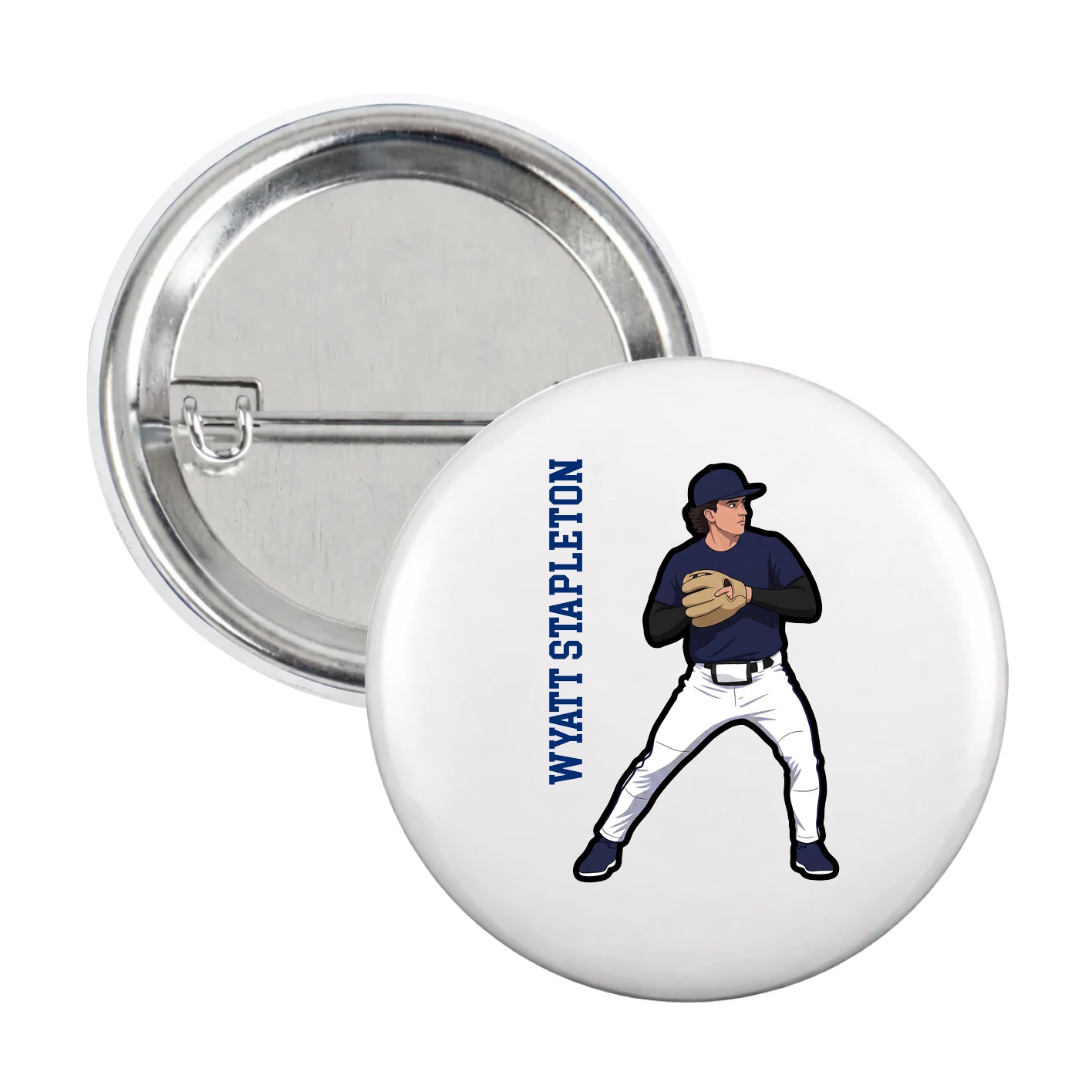 Game Day Button — Name Vertical in White