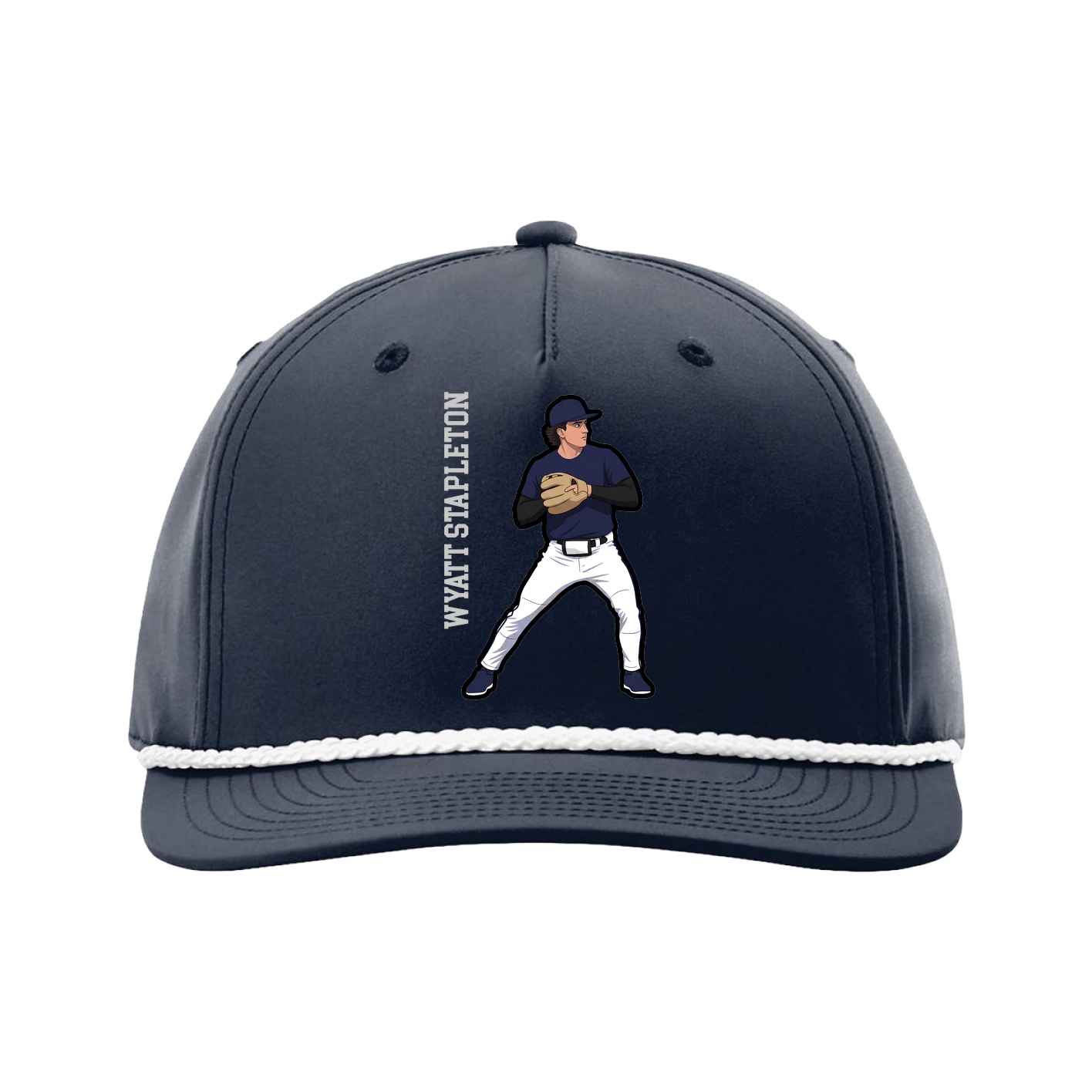 Five-Panel Classic Rope Cap — Name Vertical in Navy