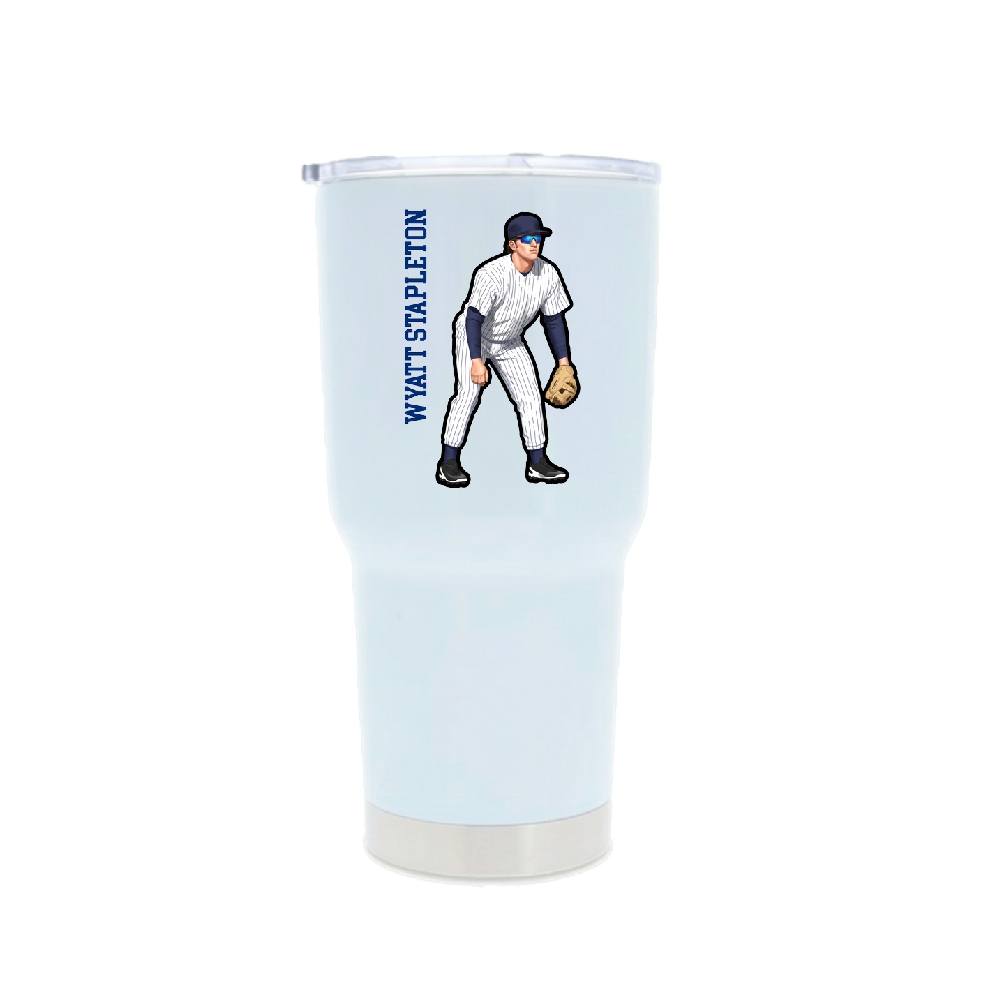 30oz Stainless Steel Tumbler — Name Vertical in White