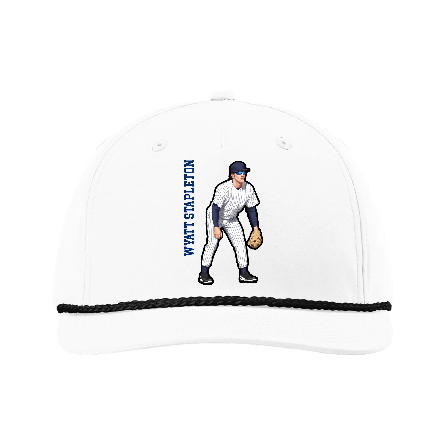 Five-Panel Classic Rope Cap — Name Vertical in White