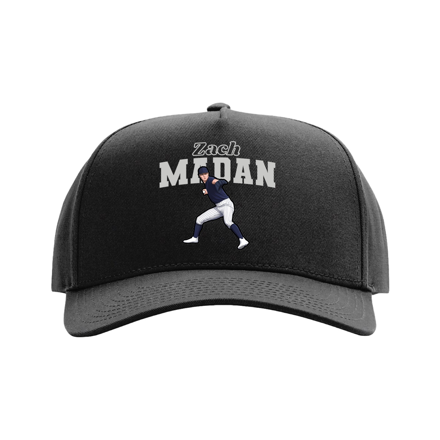 Full Fabric Five-Panel Champ Cap — Name Arch in Black