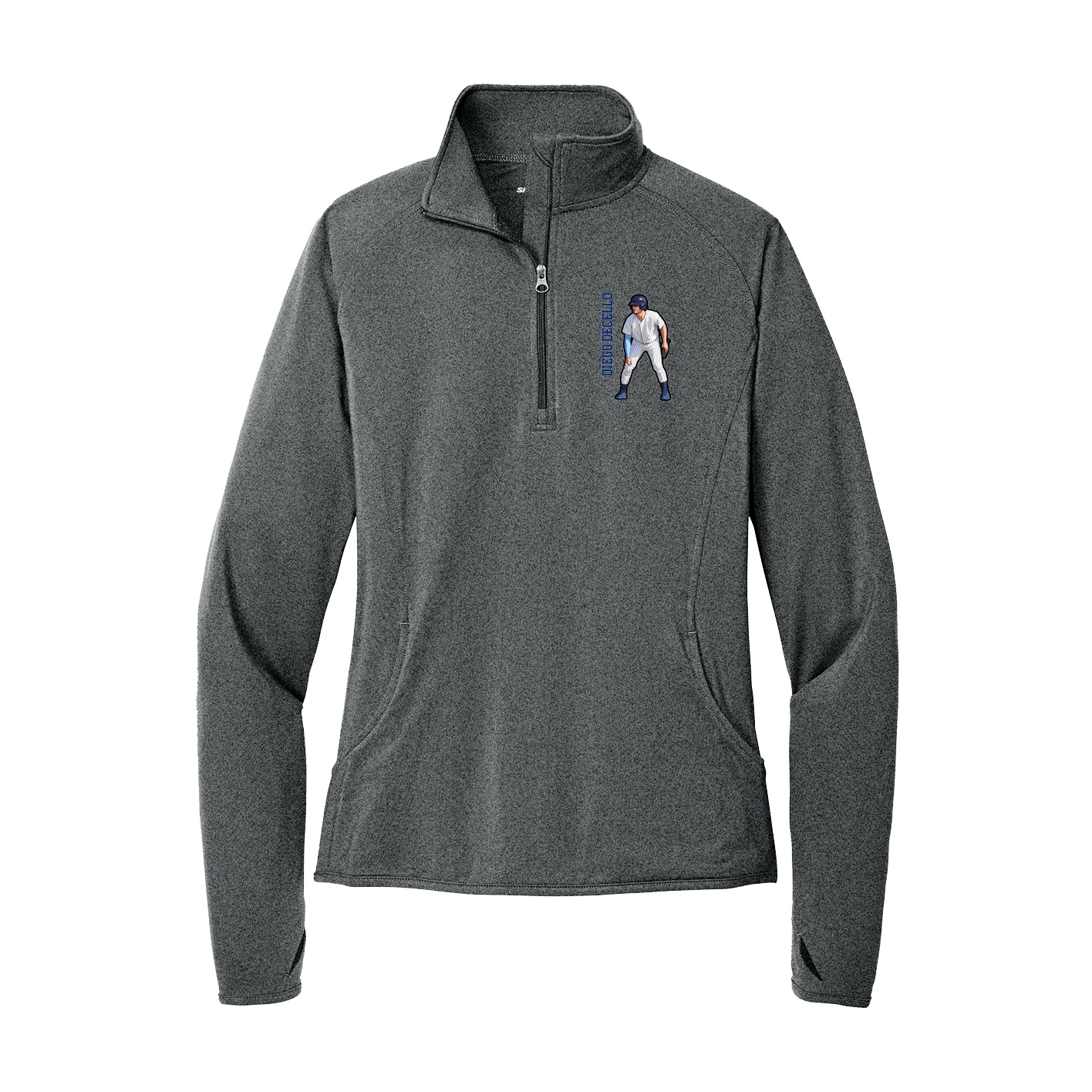 Women's Q-Zip Pullover — Name Vertical in Grey