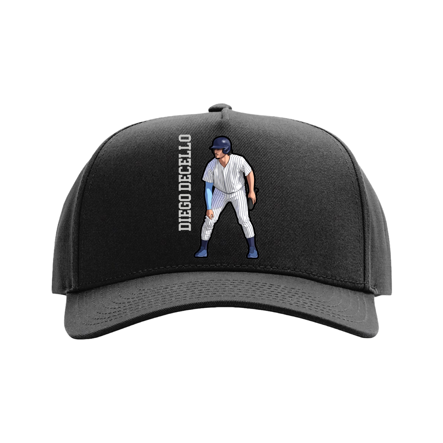 Full Fabric Five-Panel Champ Cap — Name Vertical in Black