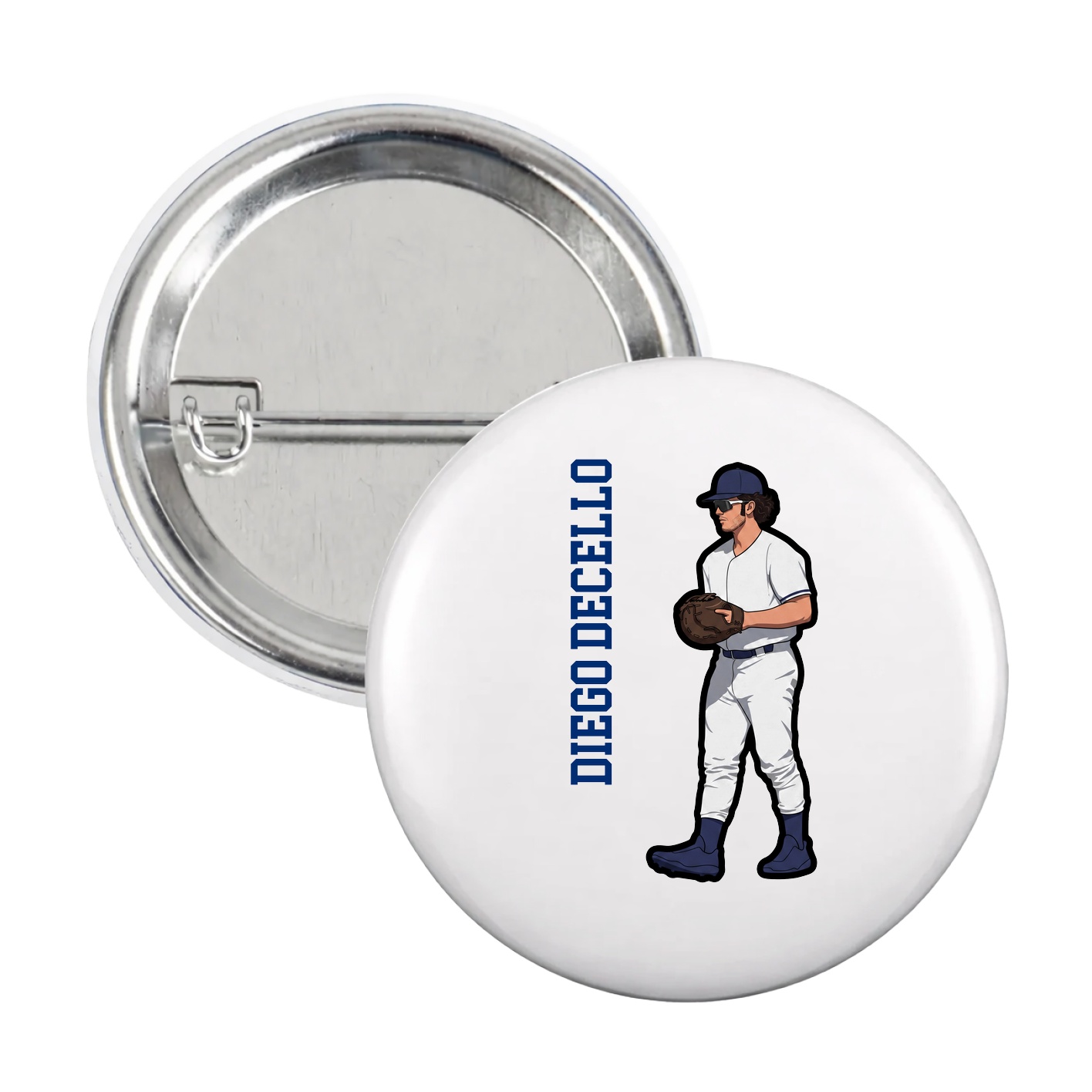 Game Day Button — Name Vertical in White