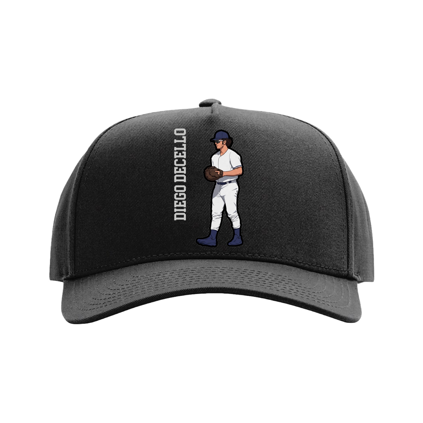 Full Fabric Five-Panel Champ Cap — Name Vertical in Black