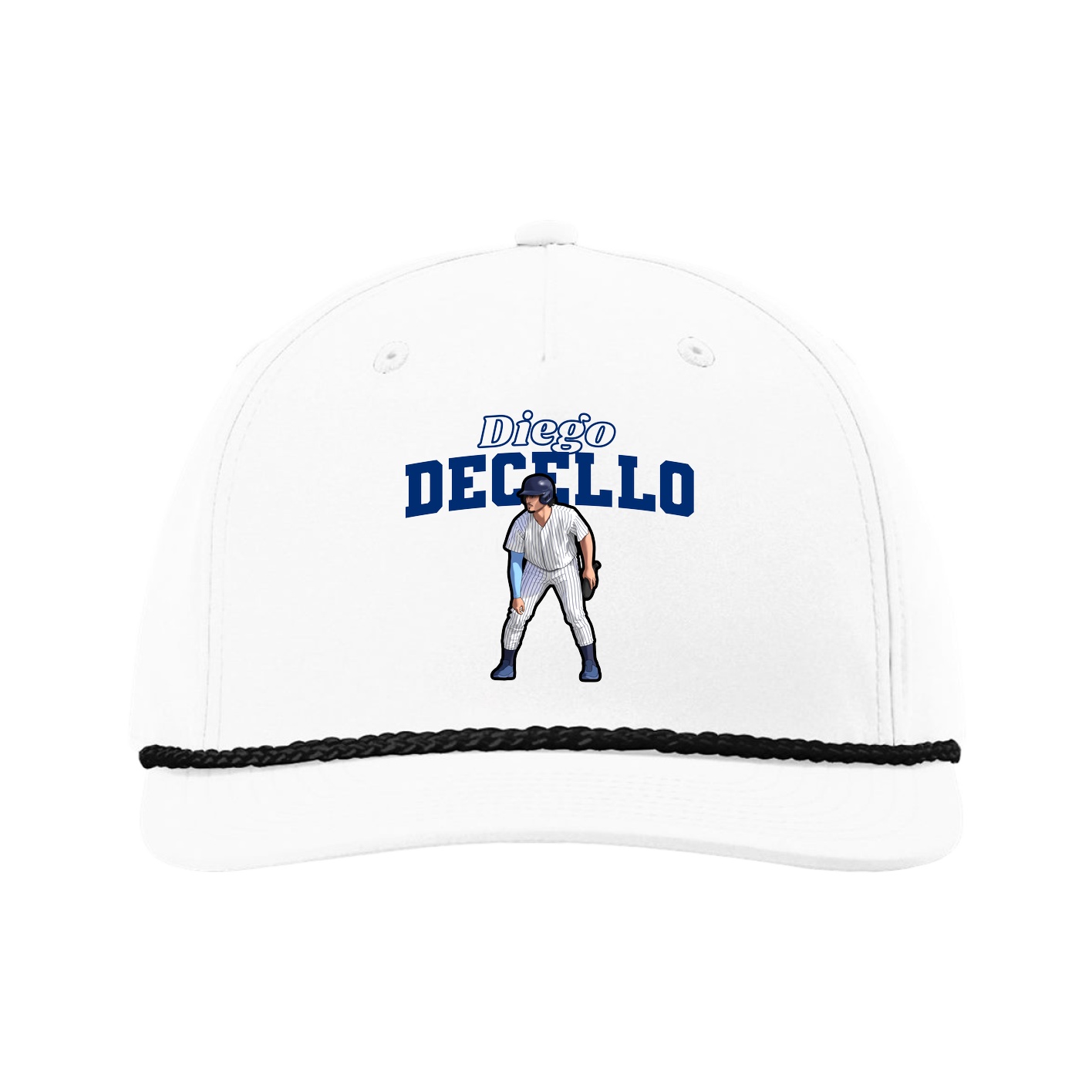 Five-Panel Classic Rope Cap — Name Arch in White